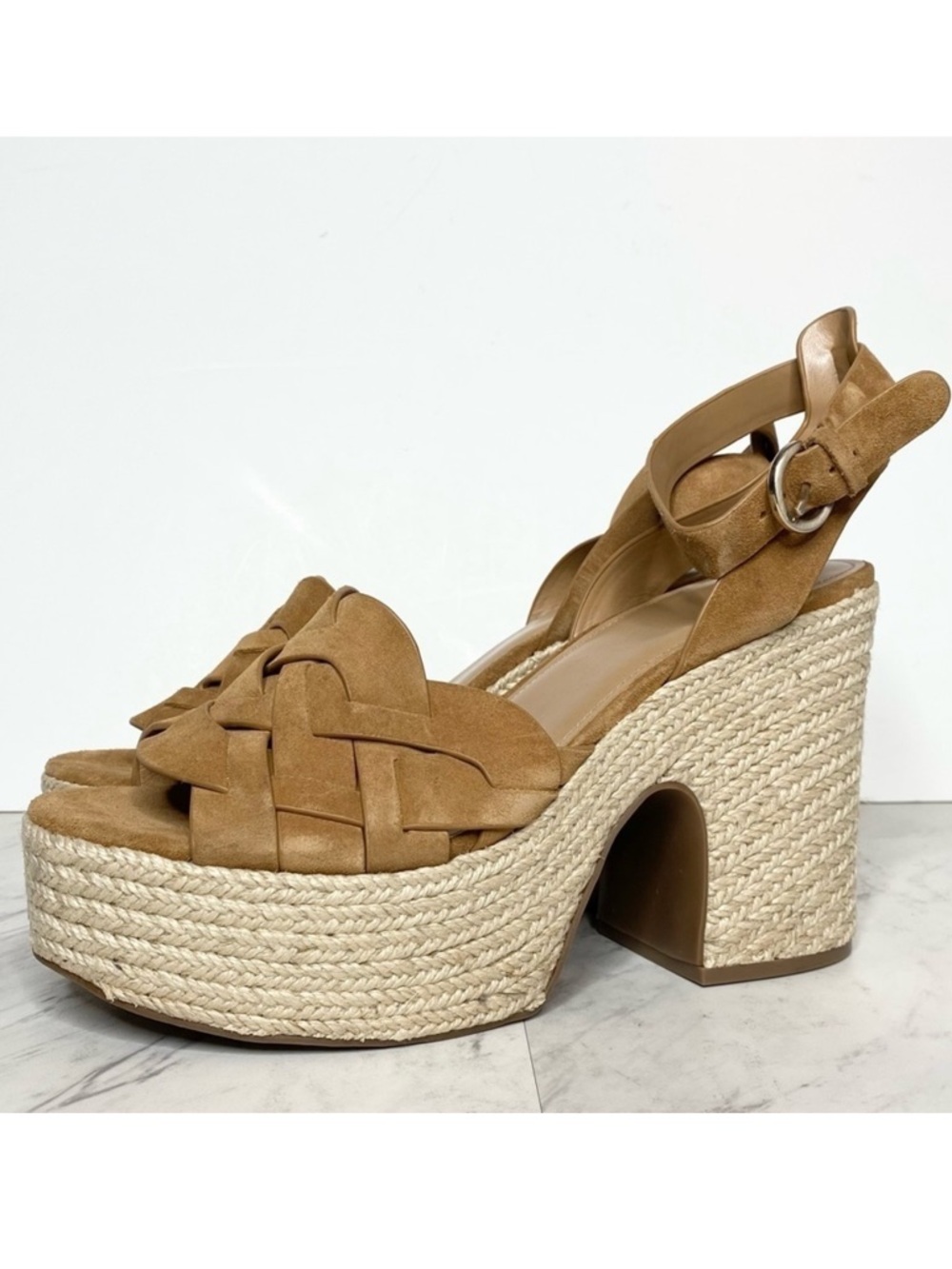 Marc Fisher Oleta Brown Suede Espadrille Platform Heeled Sandal 11M